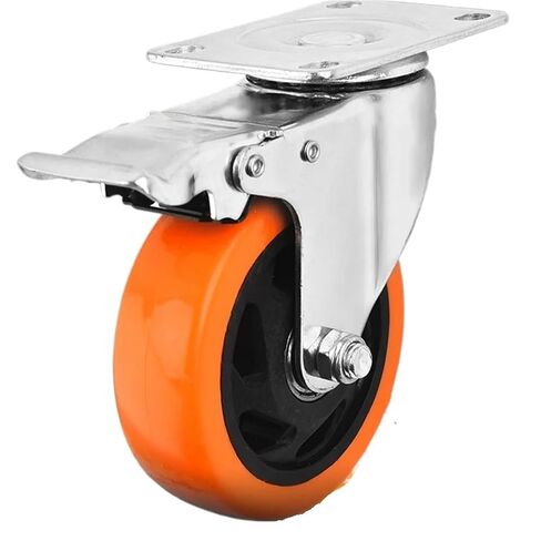 3-Inch Universal Wheel Casters with Brake Orange Double Bearing Mechanical Caster 1Pcs in Kuwait