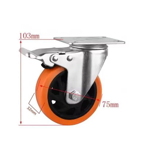 3-Inch Universal Wheel Casters with Brake Orange Double Bearing Mechanical Caster 1Pcs in Kuwait