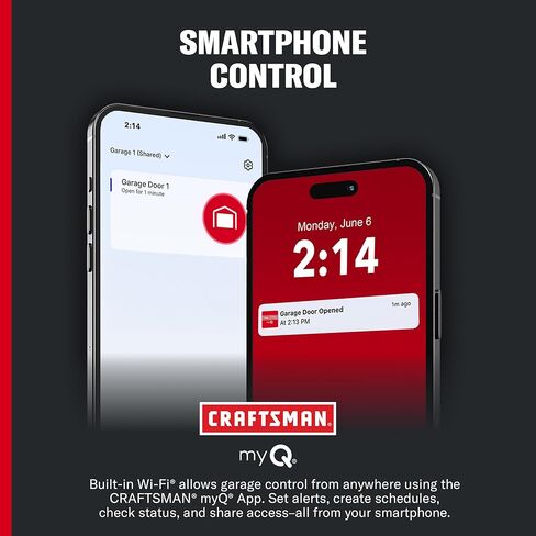 Craftsman 1/2 HP Smart Garage Door Opener - MyQ Smartphone Drive - سلسلة مفاتيح اللاسلكي المضمنة ، Model CMXEOCG472 ، الأحمر in Kuwait