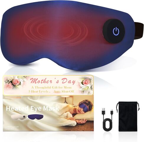 Heated Eye Mask for Dry Eyes – Upgraded Cordless Warm Eye Compress, 100% Mulberry Silk Sleep Mask with Graphene Heating, 3 Heat Levels and Auto Shut-Off, Rechargeable and Washable in Saudi Arabia