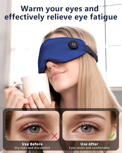 Heated Eye Mask for Dry Eyes – Upgraded Cordless Warm Eye Compress, 100% Mulberry Silk Sleep Mask with Graphene Heating, 3 Heat Levels and Auto Shut-Off, Rechargeable and Washable in Saudi Arabia