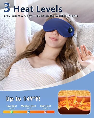 Heated Eye Mask for Dry Eyes – Upgraded Cordless Warm Eye Compress, 100% Mulberry Silk Sleep Mask with Graphene Heating, 3 Heat Levels and Auto Shut-Off, Rechargeable and Washable in Saudi Arabia