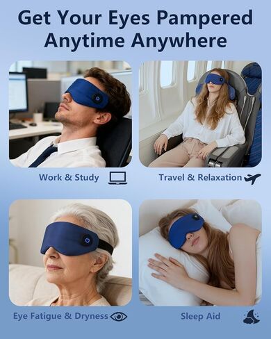 Heated Eye Mask for Dry Eyes – Upgraded Cordless Warm Eye Compress, 100% Mulberry Silk Sleep Mask with Graphene Heating, 3 Heat Levels and Auto Shut-Off, Rechargeable and Washable in Saudi Arabia