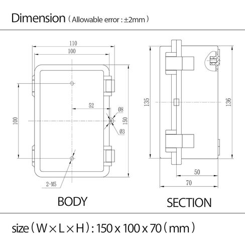 Junction Box, ABS Plastic, IP65 Waterproof Dustproof Universal Electrical Enclosure, Hinged Shell Outdoor and Indoor Usage Project Box, 5.9"x 3.9"x 2.8"(150x100x70mm), Grey in Kuwait