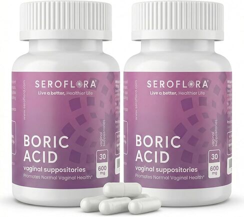 Seroflora Boric Acid 600mg Feminine Capsules, Feminine pH Support, Intimate Freshness for Women, Fast-Dissolving Capsules (30 Count) in Kuwait
