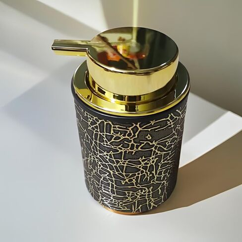 موزع صابون يد رغوي بمضخة ذهبية، زجاجة بتصميم مزخرف للحمام أو المطبخ (ذهبي أسود) in Kuwait