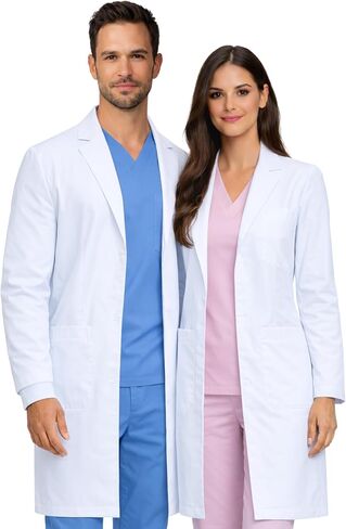 100% Cotton Lab Coat w/Knit Cuffs, Metal Snaps, 3 Pockets, 40" Knee Length, OEKO-TEX® Certified in Saudi Arabia