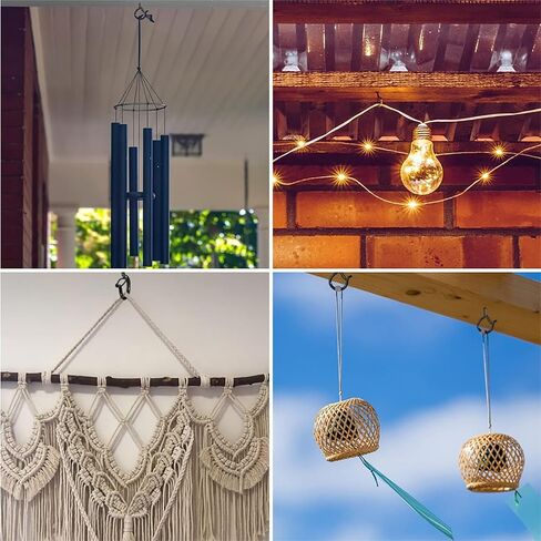 12 Pack Heavy Duty S Hooks with Lock, Q Shaped Spring Snap Hook and Screw Eye Hooks, Windproof Metal Hanging Hooks with Safety Buckle for Outdoor String Lights, Plants, Patio, Garage (Black/White) in Saudi Arabia