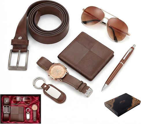 6-Piece Men'S Accessory Fashion Set (Belt, Wallet, Watch, Glasses, Keychain, Ballpoint Pen) Men'S Gift Set in Saudi Arabia