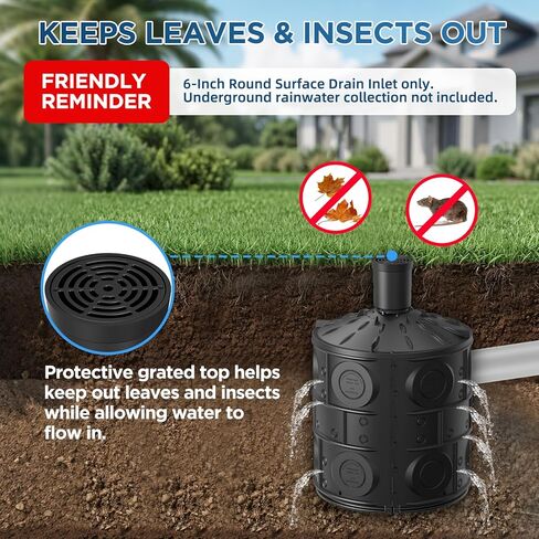 6 Inch Round Surface Drain Inlet with Grate for Underground Dry Well Cover, Dry Well Not Included in Kuwait