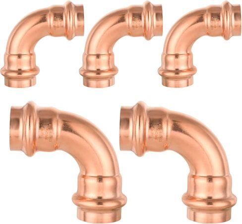 5 Pcs Seelink Press Copper 90-Degree Elbow, 1" P x 1" P Pressure Fittings for Copper Tubing in Kuwait
