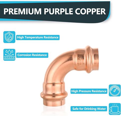 5 Pcs Seelink Press Copper 90-Degree Elbow, 1" P x 1" P Pressure Fittings for Copper Tubing in Kuwait
