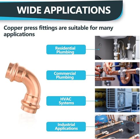 5 Pcs Seelink Press Copper 90-Degree Elbow, 1" P x 1" P Pressure Fittings for Copper Tubing in Kuwait
