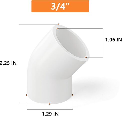 GASHER 25 قطعة من تركيب الأنابيب البلاستيكية 3/4 بوصة PVC 45 درجة الكوع، تجهيزات مقبس الأنابيب من فئة الأثاث، للمنزل أو الصناعة in Kuwait