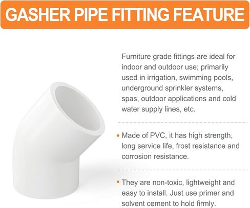 GASHER 25 قطعة من تركيب الأنابيب البلاستيكية 3/4 بوصة PVC 45 درجة الكوع، تجهيزات مقبس الأنابيب من فئة الأثاث، للمنزل أو الصناعة in Kuwait
