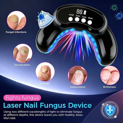 جهاز علاج فطريات الأظافر بالليزر LED - علاج فطريات الأظافر، حل لأظافر القدم السميكة التالفة والمتغيرة اللون - أسود in Kuwait