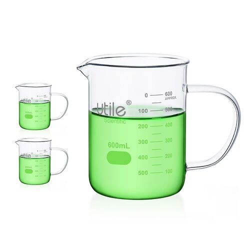 Utile 4pcs Glass Beaker with Handle, Vol. 500ml Lab Glassware Beaker with Printed Graduation, Borosilicate 3.3 Thick Glass Beakers for Science Lab, 4095.0013.4 in Saudi Arabia