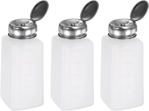 HARFINGTON 3pcs Solvent Alcohol Dispenser 250ml(8.5oz) Push Down Liquid Dispenser Pump Bottle with Sealing Stainless Steel Lid for Acetone Cleanser Polish Remover, White in Kuwait