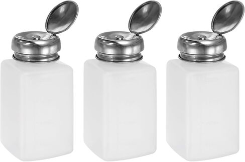 HARFINGTON 3pcs Solvent Alcohol Dispenser 250ml(8.5oz) Push Down Liquid Dispenser Pump Bottle with Sealing Stainless Steel Lid for Acetone Cleanser Polish Remover, White in Saudi Arabia