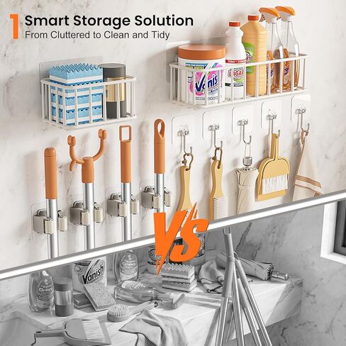11 Pack Broom Holder Wall Mount Self Adhesive,Broom and Mop Organizer Wall Hanging with Cleaning Supplies Organizer and Utility Hooks Grippers,Broom Hanger Storage Rack for Closet Cabinet Laundry Room in Kuwait