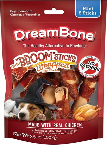 DreamBone Mini Broomsticks 8 Count, Wrapped with Real Chicken, Rawhide-Free Halloween Chews for Dogs in Saudi Arabia