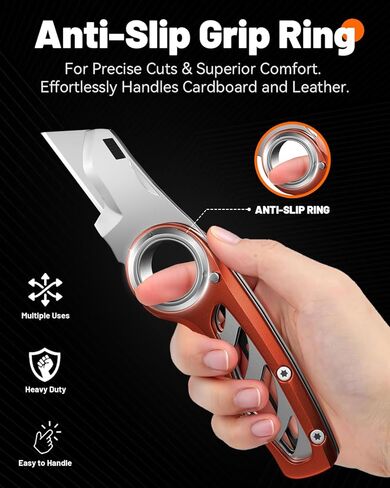 Folding Utility Knife Pocket Knife, Heavy-Duty Box Cutter with Anti Slip Finger Loop, Quick Change Blade Razor Knife, Box Cutters for Home, Office, Warehouse, Durable Razor Knife, Box Knife (Brown) in Saudi Arabia