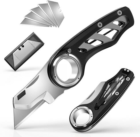 Folding Utility Knife Pocket Knife, Heavy-Duty Box Cutter with Anti Slip Finger Loop, Quick Change Blade Razor Knife, Box Cutters for Home, Office, Warehouse, Durable Razor Knife, Box Knife (Brown) in Saudi Arabia