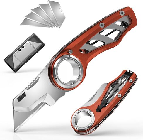 Folding Utility Knife Pocket Knife, Heavy-Duty Box Cutter with Anti Slip Finger Loop, Quick Change Blade Razor Knife, Box Cutters for Home, Office, Warehouse, Durable Razor Knife, Box Knife (Brown) in Saudi Arabia