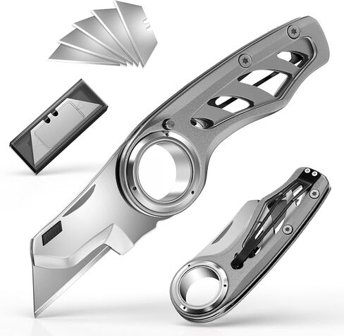 Folding Utility Knife Pocket Knife, Heavy-Duty Box Cutter with Anti Slip Finger Loop, Quick Change Blade Razor Knife, Box Cutters for Home, Office, Warehouse, Durable Razor Knife, Box Knife (Brown) in Saudi Arabia