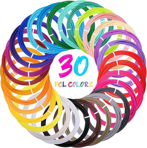 Kretrum 30 لونًا من خيوط القلم ثلاثية الأبعاد 1.75 مم عبوات خيوط PCL لقلم MYNT3D Junior2 ثلاثي الأبعاد لا يناسب قلم بدء 3Doodler لكل لون 10 أقدام إجمالي 300 قدم in Kuwait