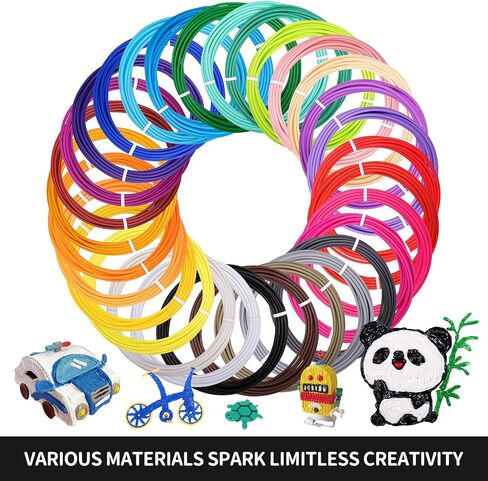Kretrum 30 لونًا من خيوط القلم ثلاثية الأبعاد 1.75 مم عبوات خيوط PCL لقلم MYNT3D Junior2 ثلاثي الأبعاد لا يناسب قلم بدء 3Doodler لكل لون 10 أقدام إجمالي 300 قدم in Kuwait