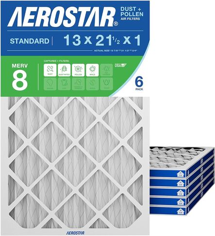 فلتر هواء Aerostar 13x21.5x1 MERV 8 مطوي، 6 عبوات، فلتر فرن التيار المتردد، فلتر HVAC للمنزل (الحجم الفعلي: 12.875x21.5x0.75) in Kuwait