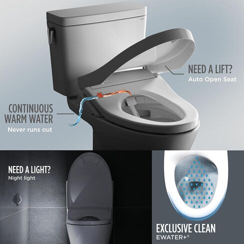TOTO® Drake® WASHLET®+ مرحاض من قطعتين ممدود بارتفاع 1.6 GPF عالمي TORNADO FLUSH® مع مقعد بيديت معاصر S7A، قطن أبيض - MW7764736CSFG#01 in Kuwait