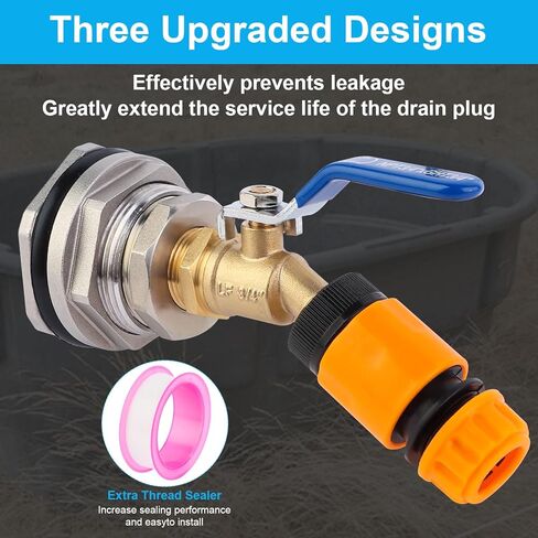 304 Stainless Stock Tank Drain Plug Kit Include 1-1/4" x 3/4" Pipe Reducer Hex Bushing & Brass Faucet Fit for rubbermaid Commercial 50 70 100 150 300 Gallon Stock Tanks(Stainless Steel) in Kuwait