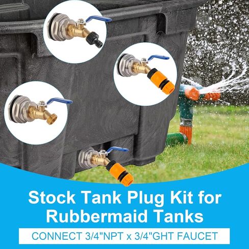 304 Stainless Stock Tank Drain Plug Kit Include 1-1/4" x 3/4" Pipe Reducer Hex Bushing & Brass Faucet Fit for rubbermaid Commercial 50 70 100 150 300 Gallon Stock Tanks(Stainless Steel) in Kuwait
