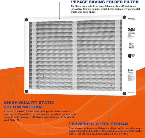 استبدال فلتر الهواء 16x25x4، متوافق مع هانيويل FC100A1029، مرشحات فرن MERV 13 HVAC AC القابلة للطي، الحجم الفعلي: 15.94 بوصة × 24.88 بوصة × 4.38 بوصة - عبوتان in Kuwait
