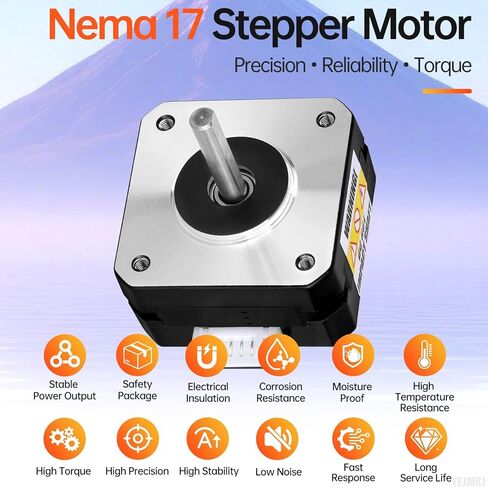 3Pack Nema 17 Stepper Motor 2 Phase 1.8‌°‌ 0.16Nm(22.66oz·in) عزم دوران عالي ثنائي القطب 23mm 0.8A 3.7Ω 4-Lead Shaft 24mm φ5mm 42 كابل محرك متدرج 1M للطابعة ثلاثية الأبعاد DIY Robot CNC Machine in Kuwait