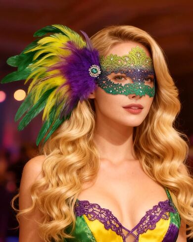 Mardi Gras Mask with Feathers - Venetian Masquerade Masks for Women Men Couples, Carnival Mask for Party in Saudi Arabia