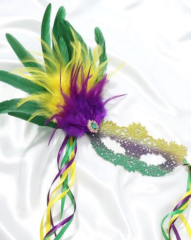 Mardi Gras Mask with Feathers - Venetian Masquerade Masks for Women Men Couples, Carnival Mask for Party in Saudi Arabia