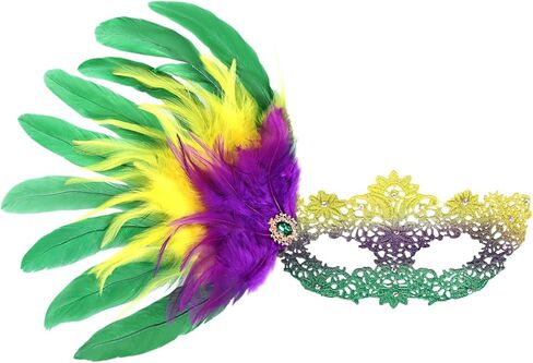 Mardi Gras Mask with Feathers - Venetian Masquerade Masks for Women Men Couples, Carnival Mask for Party in Saudi Arabia