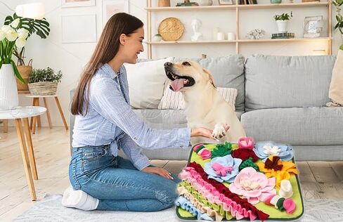 Alibuy Snuffle Mat Dogs Petty Feeding Mats Puppy Sniffing Pad، ألعاب ألغاز تفاعلية للقطط للكلاب الصغيرة والمتوسطة والكبيرة، تشجع مهارات البحث عن الطعام الطبيعية، والتدريب، والتخلص من التوتر (نمط العظم البني) in Kuwait
