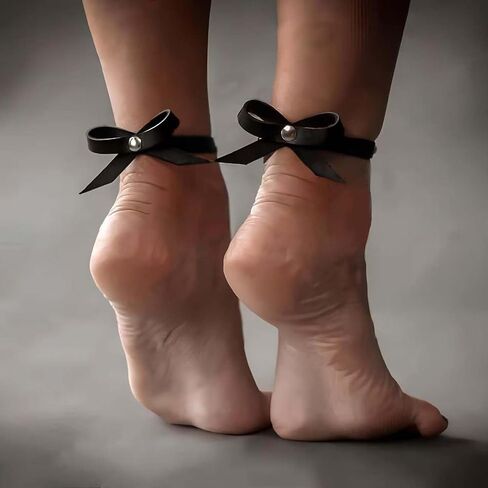 Black Bow Anklet Anklets for Women PCS PU Leather Ankle Bracelets Foot Jewelry Goth Foot Chain Summer Festival Gift in Saudi Arabia