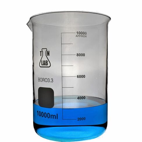 كوب TN LAB سعة 10 لتر من زجاج البورسليكات مع تدرجات وصنبور صب ضخم سعة 10000 مل، ذو جدار ثقيل منخفض الشكل in Kuwait