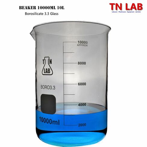 كوب TN LAB سعة 10 لتر من زجاج البورسليكات مع تدرجات وصنبور صب ضخم سعة 10000 مل، ذو جدار ثقيل منخفض الشكل in Kuwait