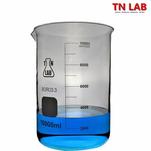 كوب TN LAB سعة 10 لتر من زجاج البورسليكات مع تدرجات وصنبور صب ضخم سعة 10000 مل، ذو جدار ثقيل منخفض الشكل in Kuwait