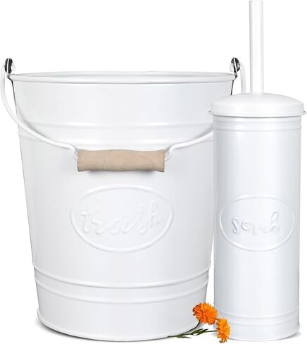 Autumn Alley Farmhouse Bathroom Trash Can and Toilet Brush Set - Rustic Bathroom Accessories for Charming Bathroom Décor, Matte Black Heavy Gauge Metal in Kuwait