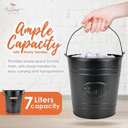 Autumn Alley Farmhouse Bathroom Trash Can and Toilet Brush Set - Rustic Bathroom Accessories for Charming Bathroom Décor, Matte Black Heavy Gauge Metal in Kuwait