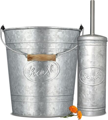 Autumn Alley Farmhouse Bathroom Trash Can and Toilet Brush Set - Rustic Bathroom Accessories for Charming Bathroom Décor, Matte Black Heavy Gauge Metal in Kuwait