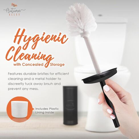 Autumn Alley Farmhouse Bathroom Trash Can and Toilet Brush Set - Rustic Bathroom Accessories for Charming Bathroom Décor, Matte Black Heavy Gauge Metal in Kuwait