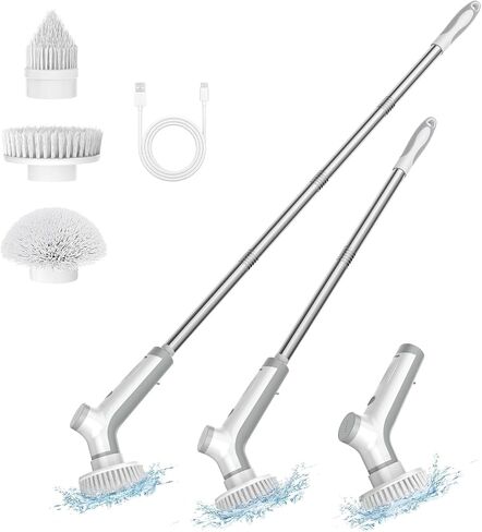 Electric Spin Scrubber, VEWIOR Cordless Shower Scrubber with 3 Adjustable Angle, Cleaning Brush with 2 Speeds 3 Replaceable Brush Heads for Bathroom Kitchen Tub in Kuwait